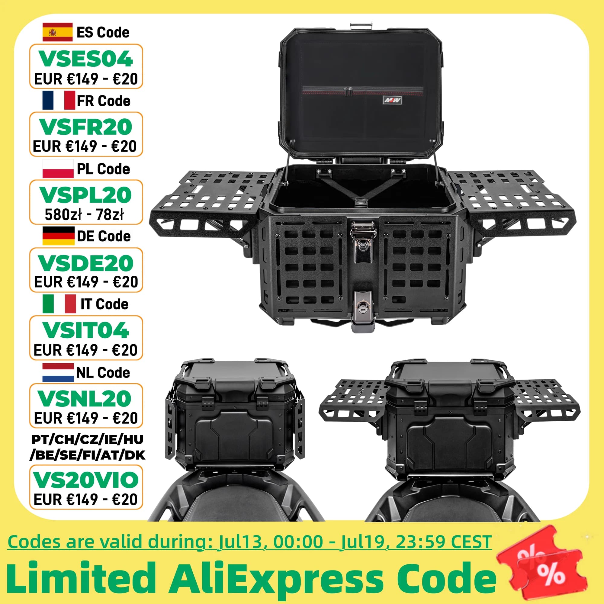 Caja Superior para Motocicleta de Aluminio de 65L, 55L, Plegable, Resistente, Caja Trasera para Equipaje, Caja para Casco, Impermeable, Caja Trasera