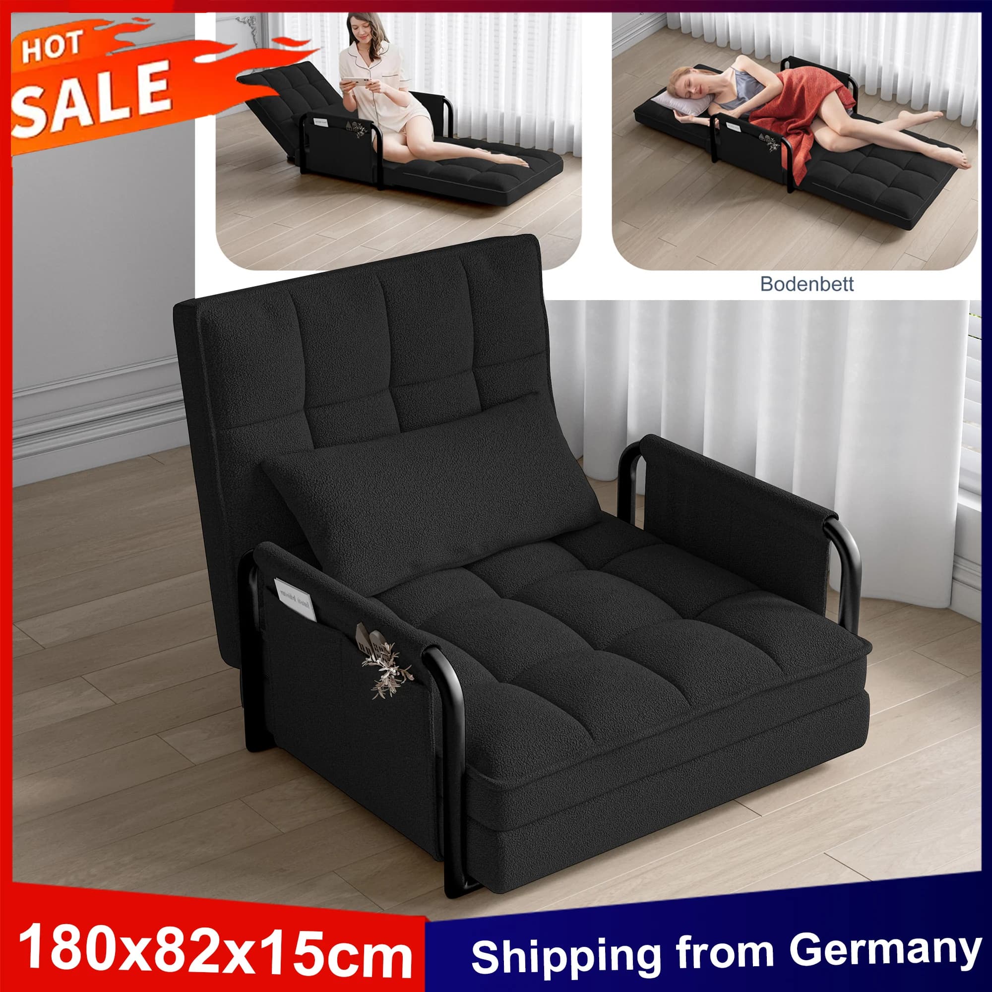 Anajqaqia Sofá cama plegable 2 en 1, sillón de lana de cordero, respaldo ajustable de 5 posiciones (90 ° -180 ° ) Sillón reclinable, cama para