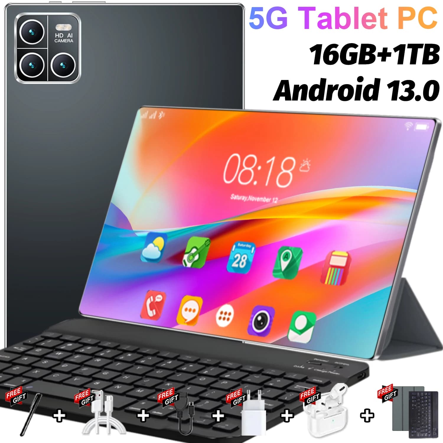 Tablet 2026 de 10.36 Pulgadas, Android 13.0, 16GB RAM, 1TB ROM, 16MP 32MP, 20000mAh, 14 Núcleos, 5G, Doble SIM, Bluetooth, WiFi, GPS, Versión Global