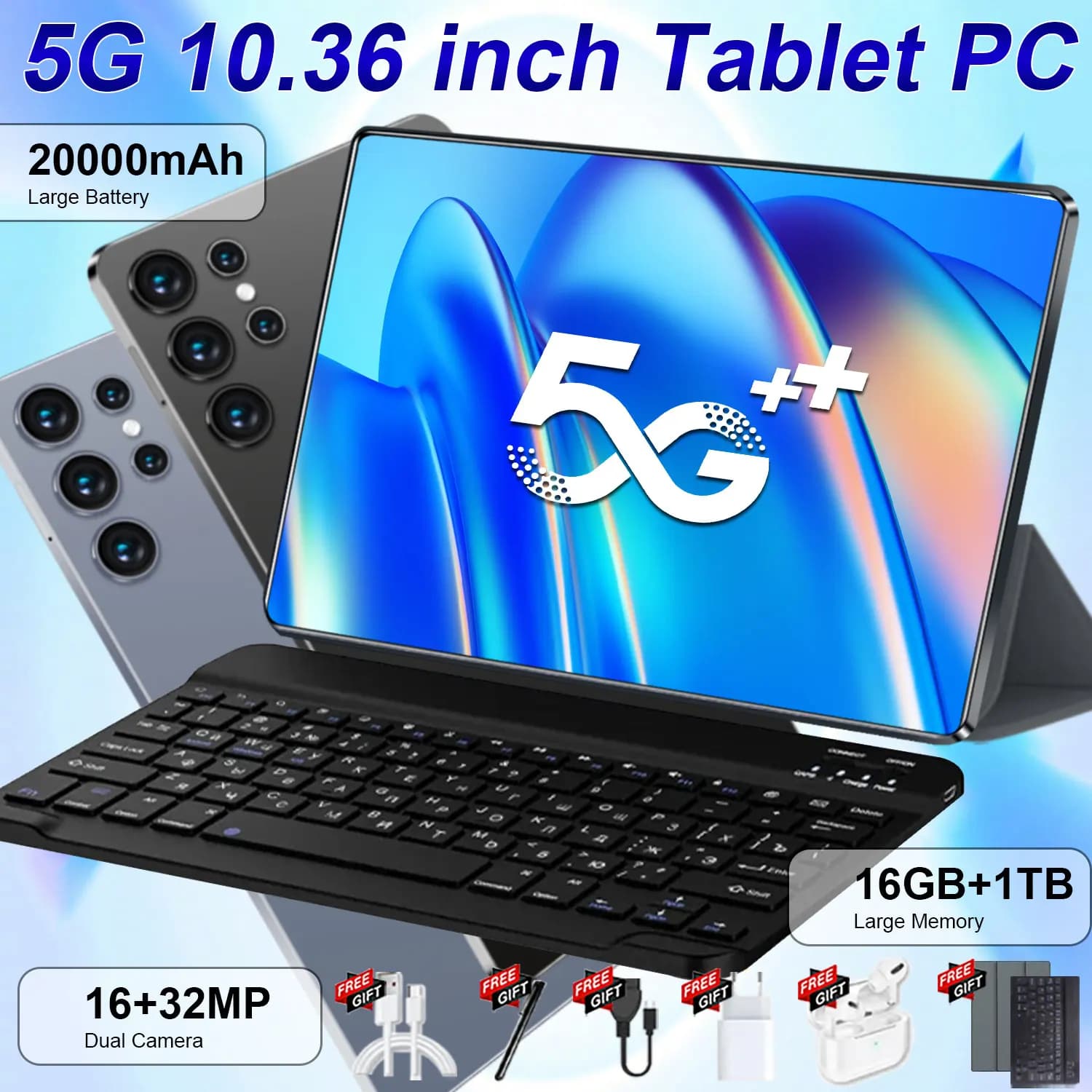 Tablet 5G 2026, Nueva, Android, 10.36 Pulgadas, 16GB RAM, 1TB ROM, 20000mAh, 14 Núcleos, Android 13.0, WIFI, Bluetooth, Llamadas Telefónicas
