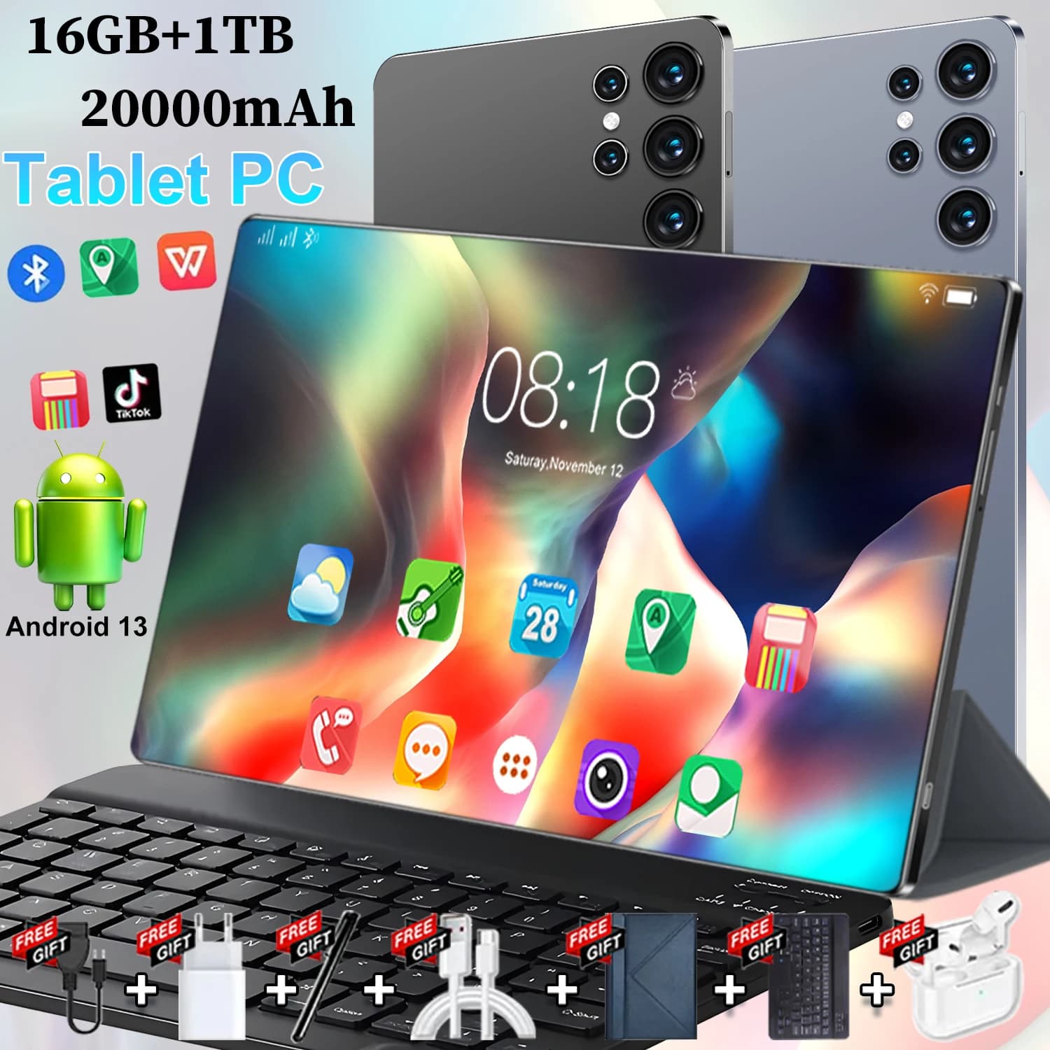 Tablet 5G 2026, Nueva, Android, 10.36 Pulgadas, 16GB RAM, 1TB ROM, 20000mAh, 14 Núcleos, Android 13.0, WIFI, Bluetooth, Llamadas Telefónicas
