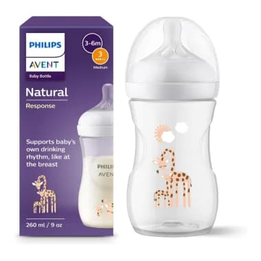Biberón Philips Avent Natural Response 260 ml Anticólico, Flujo Natural, Sin BPA – Diseños Variados