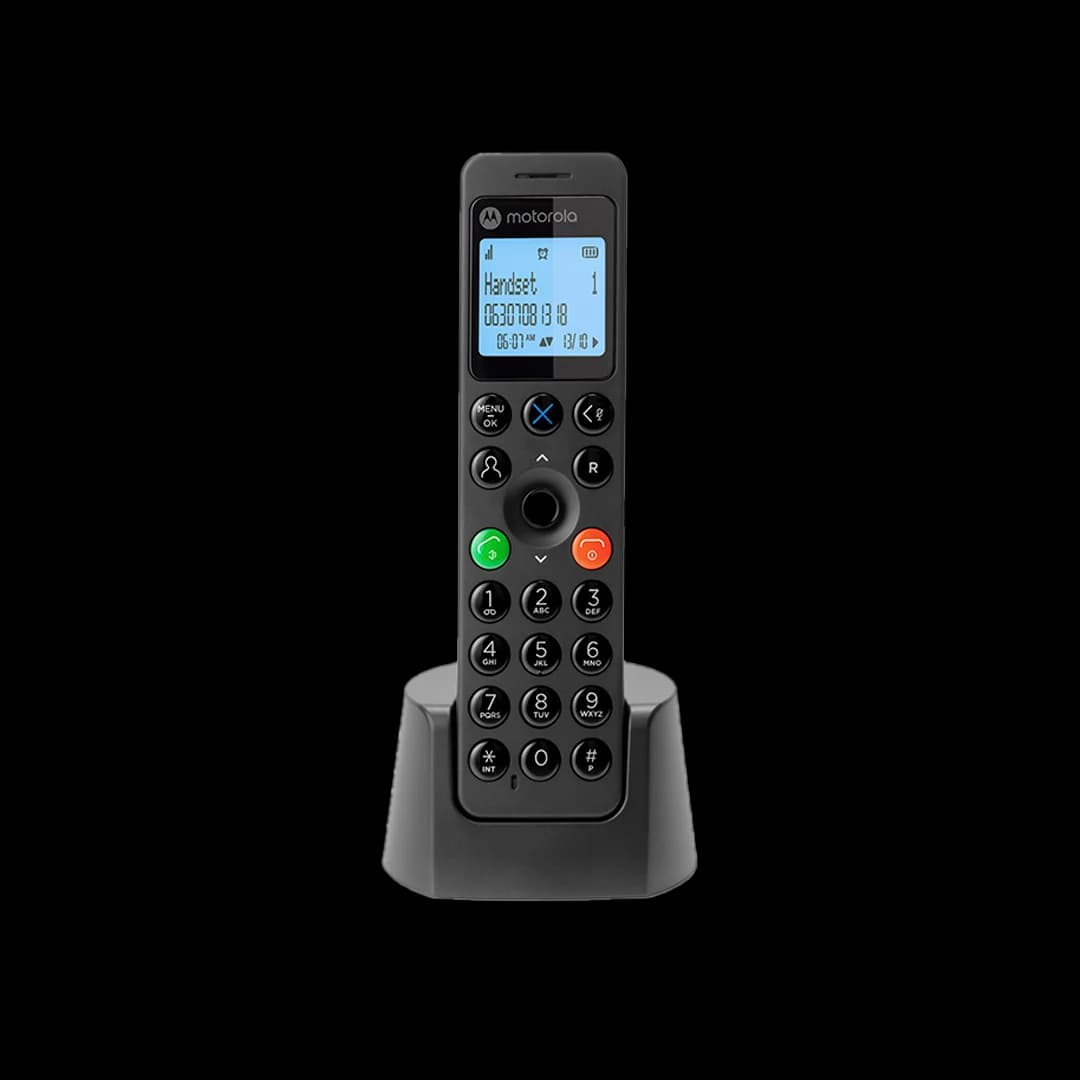 Motorola Voice - DOT201 Teléfono Fijo Inalámbrico con Altavoz Manos Libres, Bloqueo de Llamadas, 100 Contactos con Nombre y Directorio Telefónico,