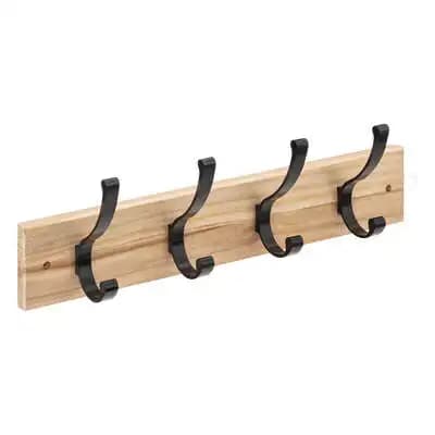 Factory Cuadros Perchero de Madera Natural y Color Negro con 4 Colgadores - Organiza Tu Entrada