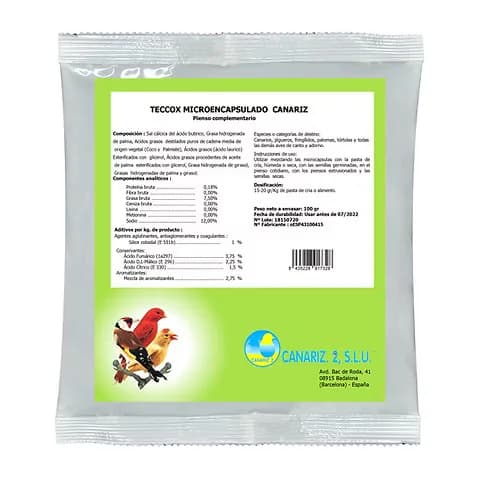 Teccox para Aves CANARIZ Anticodicios Natural en Polvo Microencapsulado 250 gr