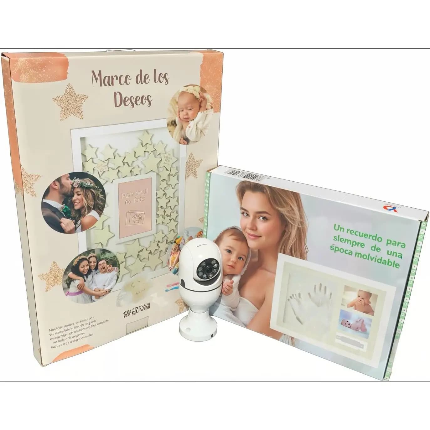 Yolanda Digital® - Kit Regalo Bebés 3 en 1: Marco Huellas + Marco Deseos + Cámara 360° WiFi | Ideal Baby Shower o Bautizo
