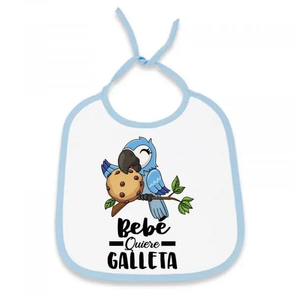 Babero bebé quiere galleta. Regalo original personalizado para tu bebé. Medidas 24 x 29 cm.
