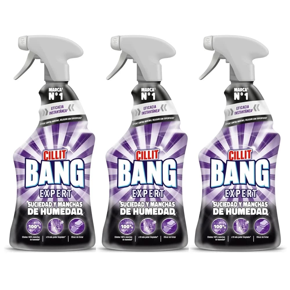 Cillit Bang Expert Manchas de Humedad y Suciedad Pistola pulverizadora 750ml (Pack 3 unidades) - Potente limpiador en spray, delicado con las