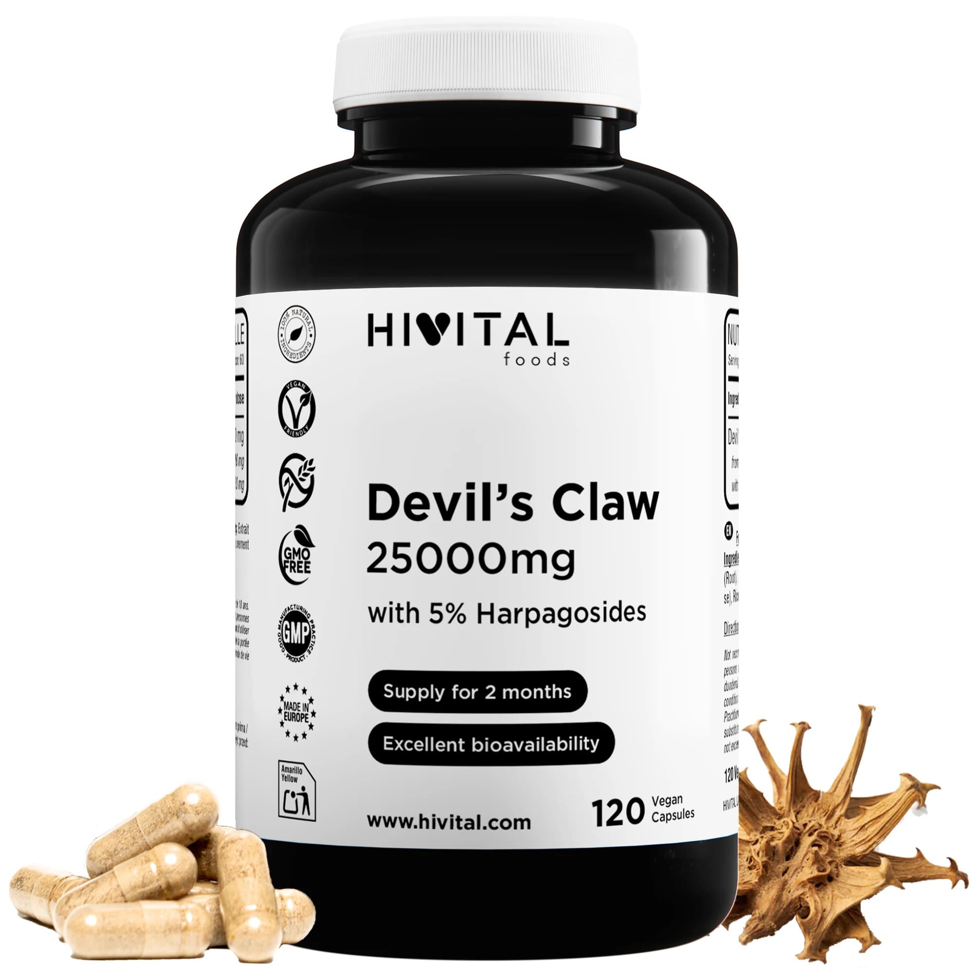 Harpagofito 25000 mg | 120 cápsulas veganas. Hivital