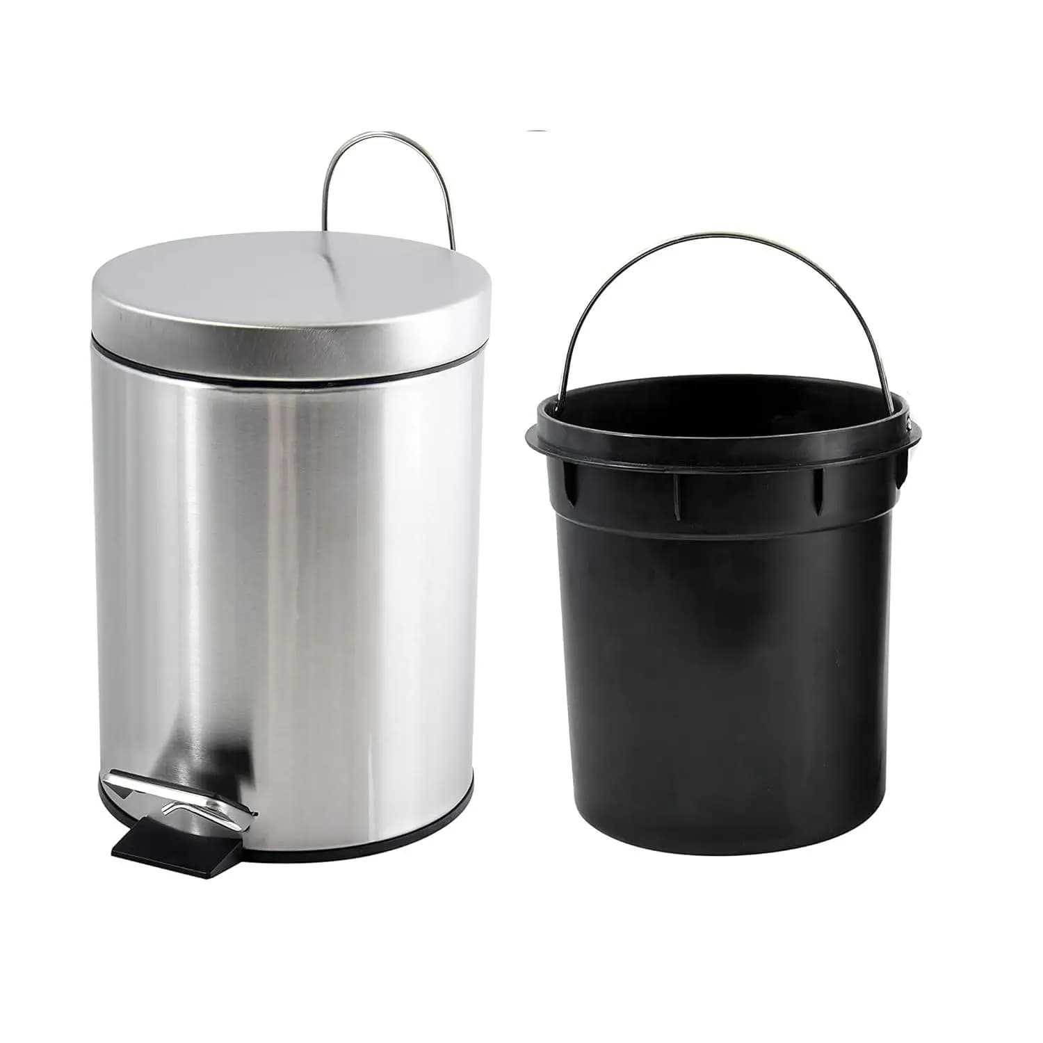 Cubo de Basura con Pedal, Acero Inoxidable, Papelera Baño, Capacidad de 3L/5L/7L/9L/12L