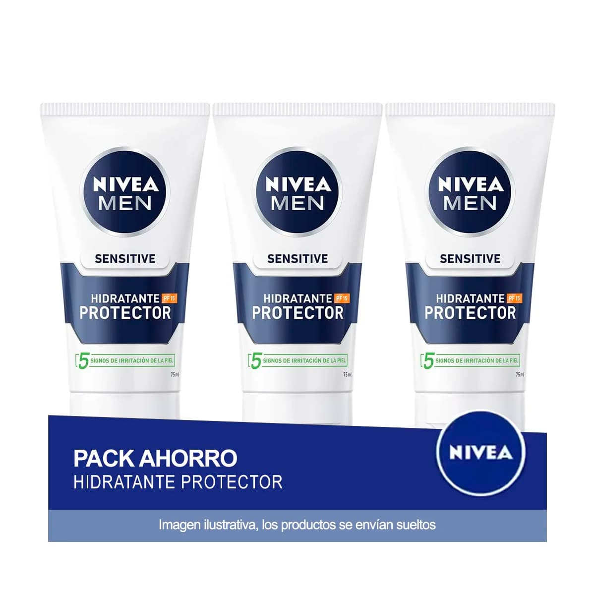 NIVEA MEN Sensitive Hidratante Protector FP15 75ml - Pack ahorro de 3 unidades
