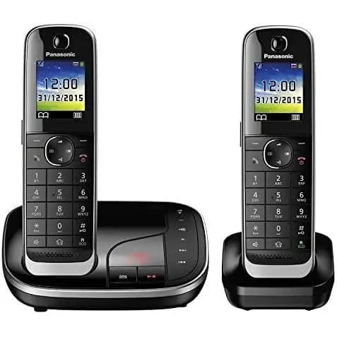 Panasonic KX-TGJ322 - Cordless landline phone with speakerphone, 250 contacts, caller ID, SMS, CE certified, and black color for home or office use.