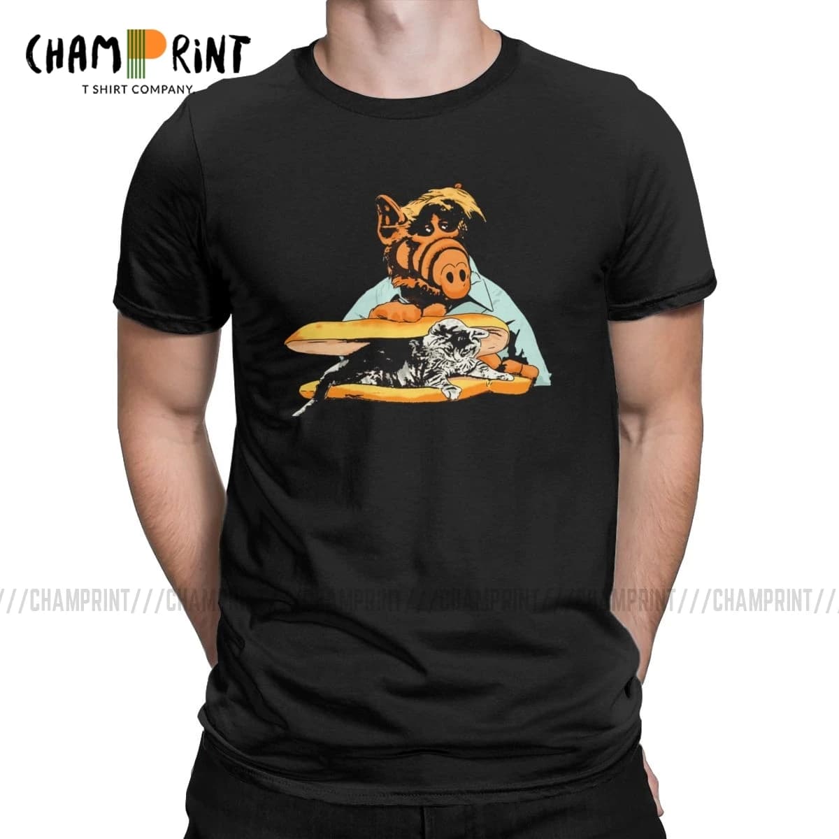 Camisetas de la serie de Tv alienígena para hombres, ropa de algodón 100% Melmac, camisetas divertidas, regalo de cumpleaños, Kitty, sándwich, Alf