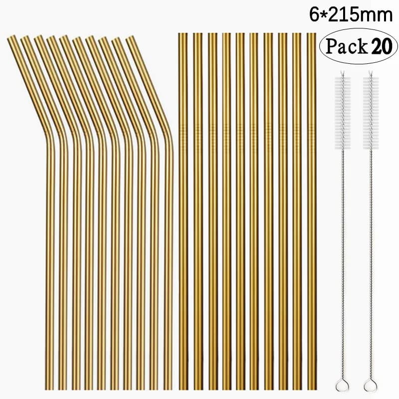 Juego de 20 pajitas de Metal reutilizables de colores, juego de pajitas de acero inoxidable, Pajita ecológica para beber, accesorio de barra de Favor