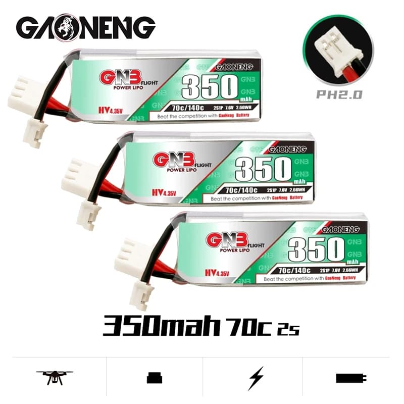 1-10 Uds Max 140C Gaoneng GNB 2S 7,6 V 350mah 70C HV Lipo batería con enchufe PH2.0 para Drones FPV interiores de cuatro ejes Emax Tinyhawk S