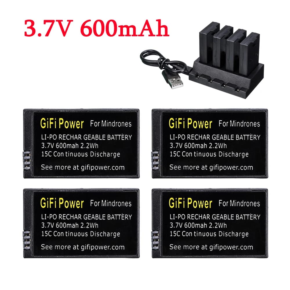 Batería para Drones Lipo de 3,7 V y 600mah para MiniDrones Parrot Mambo Jumping Sumo y Rolling Spider, batería y cargador de 3,7 V
