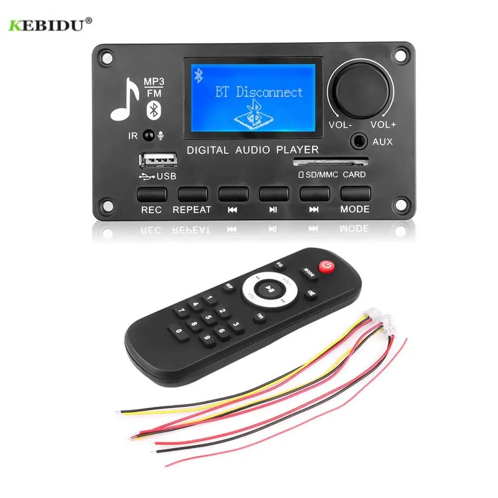 Kebidu-decodificador MP3 LCD de 12V, receptor de Audio DAC, Bluetooth V5.0, APE FLAC WMA WAV, compatible con Grabación de Radio, visualización de