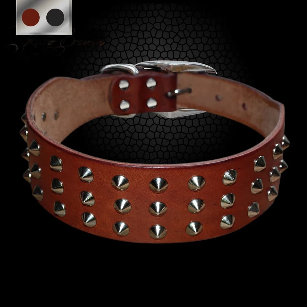 Collar de perro Pug de cuero con picos ajustables, Collar para mascotas para perros pequeños, medianos y grandes, color negro y marrón