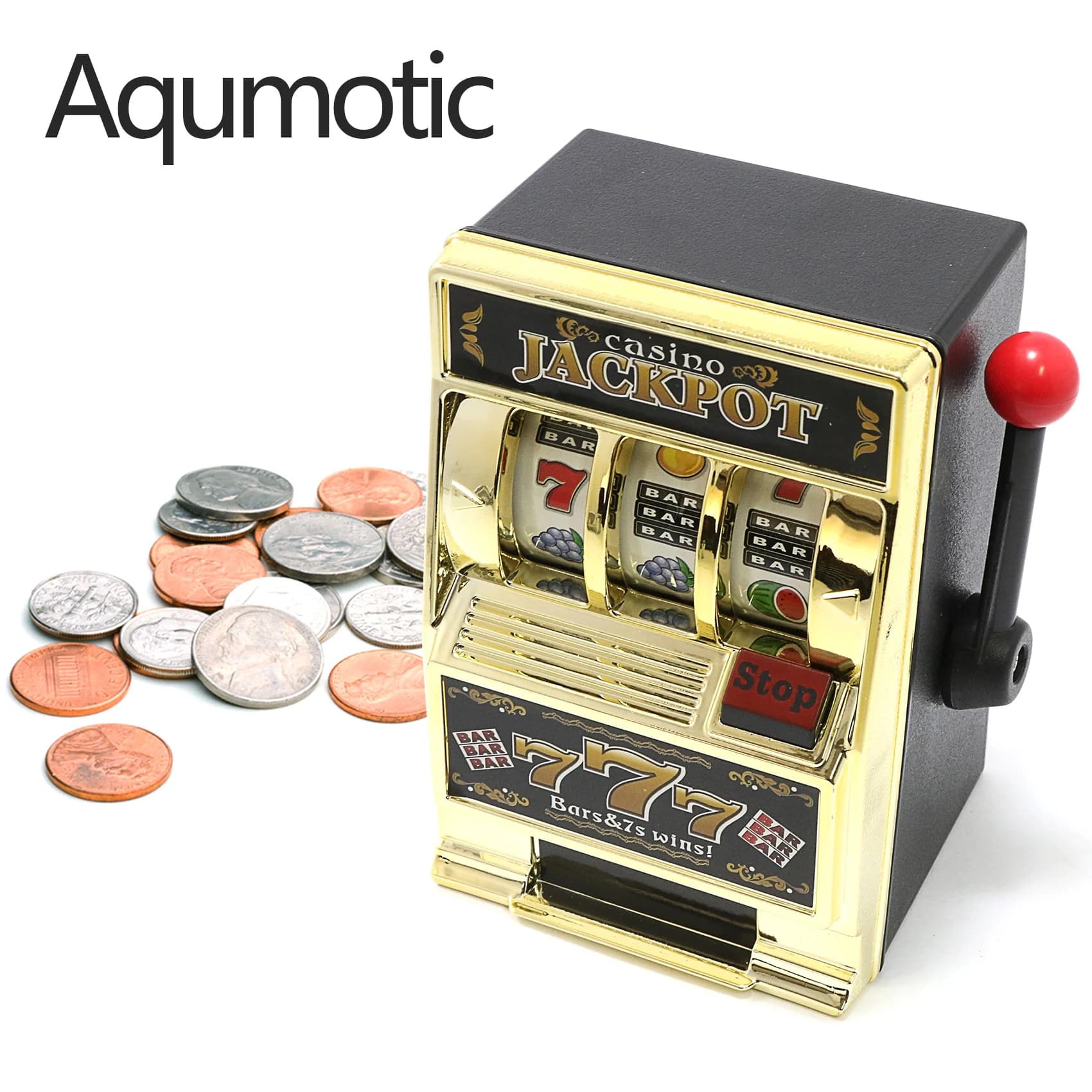 Aqumotic-máquina tragamonedas de 13,5 cm, caja de seguridad para dinero, juego de monedas, hucha, juguete divertido sin música, sin luces, máquinas