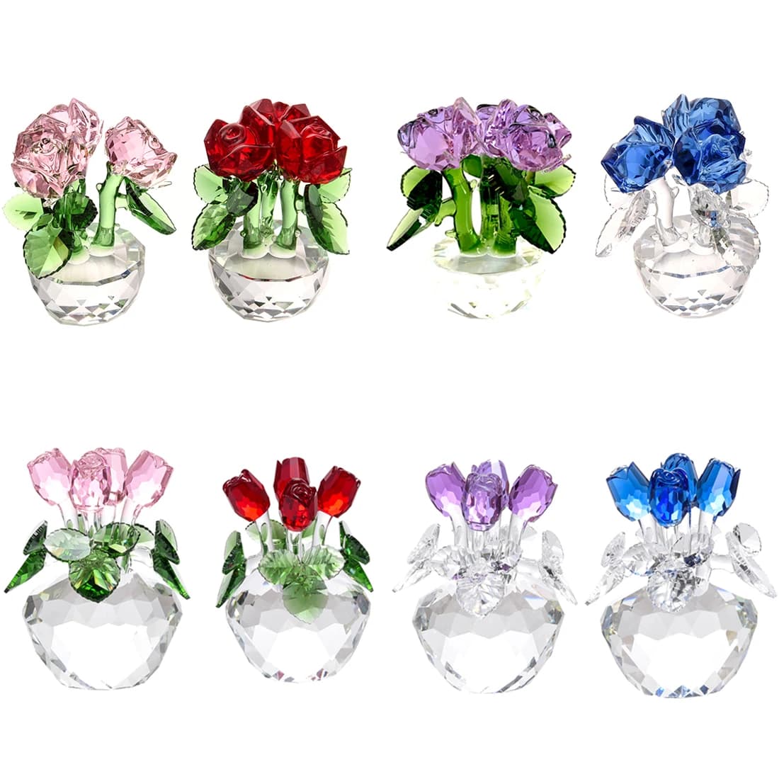 Figuritas de flores de rosa de cristal para ella, adorno de sueños, pisapapeles de cristal, escultura de ramo inmóvil de la suerte, decoración del