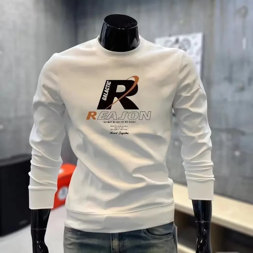 R-Sudadera de algodón con estampado coreano para hombre, camisetas cálidas de manga larga, ropa de calle de alta calidad, camiseta blanca con cuello