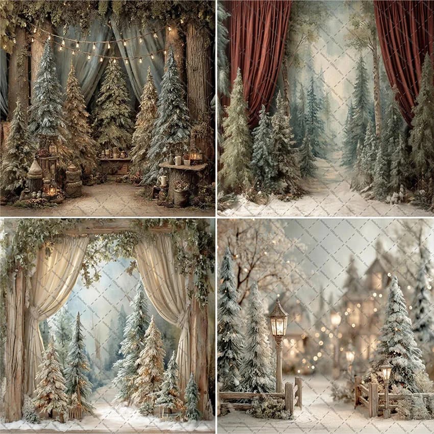 Fondo de fotografía Mehofond invierno Navidad bosque pino arco puerta Navidad niños retrato familiar decoración telón de fondo foto Studi