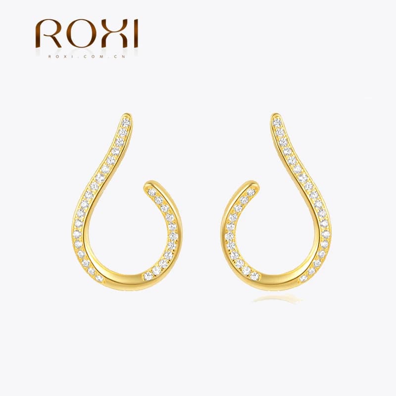 ROXI-pendientes de plata de ley 925 con diseño C, oro macizo de 14K/18K/24K, joyería de compromiso de boda VIP
