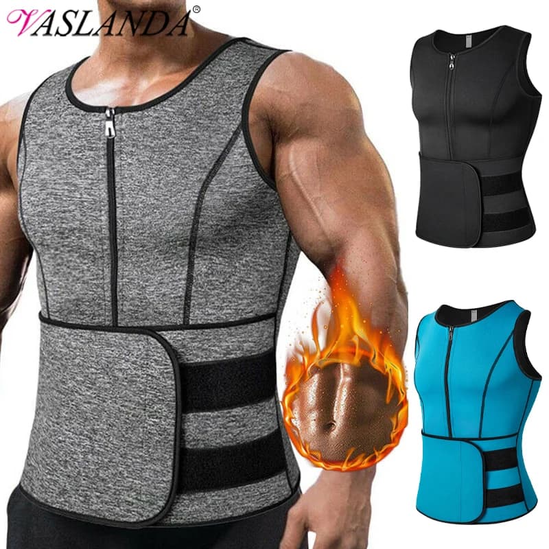 Chaleco de neopreno para Sauna para hombres, entrenador de cintura, corsé moldeador de cuerpo con cremallera, camiseta sin mangas adelgazante,