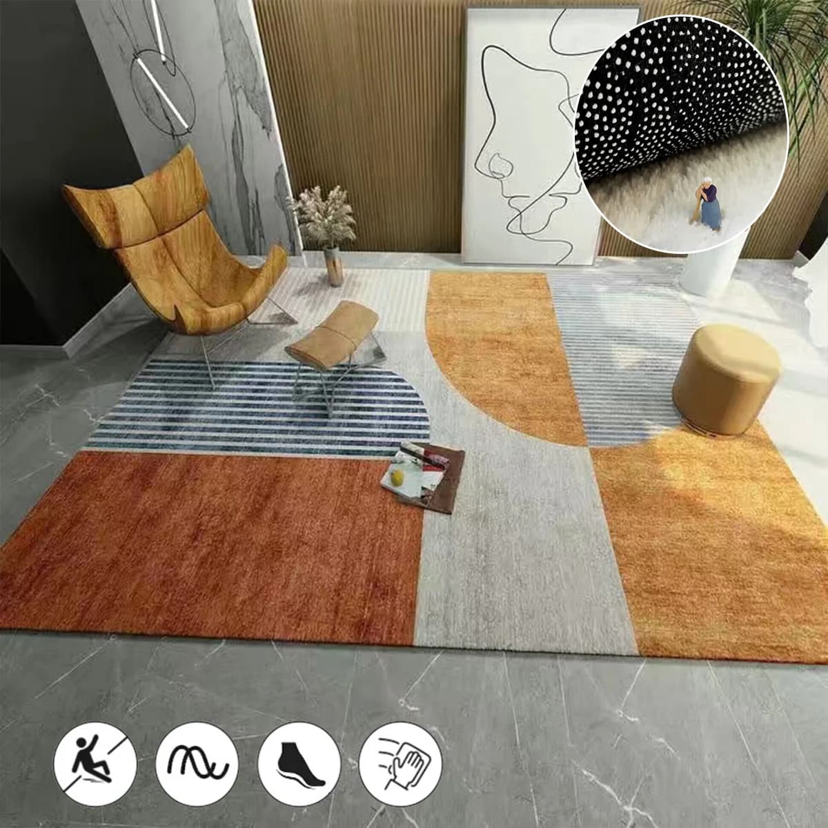 Alfombra naranja de lujo ligera moderna, alfombras suaves para el hogar, sala de estar sucia, alfombra grande para decoración de dormitorio,