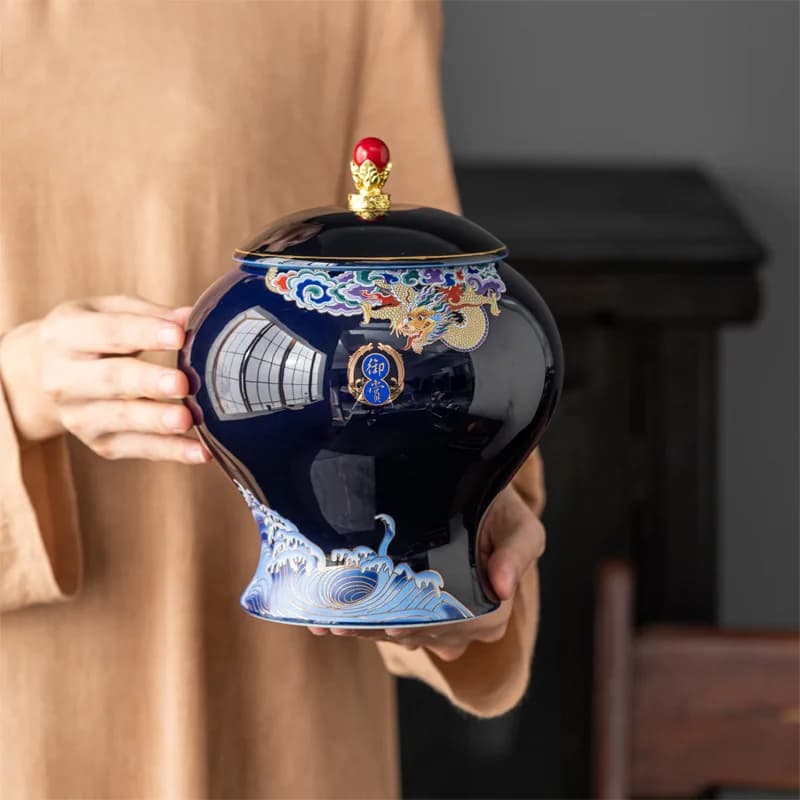 Tetera de cerámica, carrito de té, tanque de almacenamiento sellado de porcelana, botella Vintage china, contenedor de almacenamiento para el hogar,