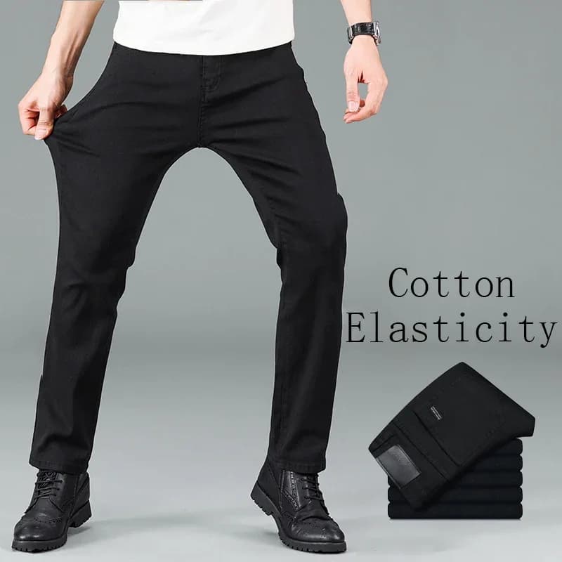 Pantalones vaqueros ajustados negros puros para hombre, Pantalones rectos elásticos, moda de negocios, ocio, pantalones vaqueros ajustados Vintage
