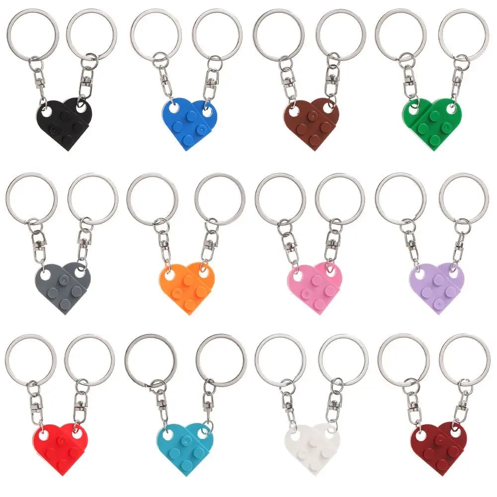 LLavero de ladrillo con forma de corazón de amor para parejas, amistad, mujeres, hombres, niñas, niños, elementos Lego, regalo de joyería de