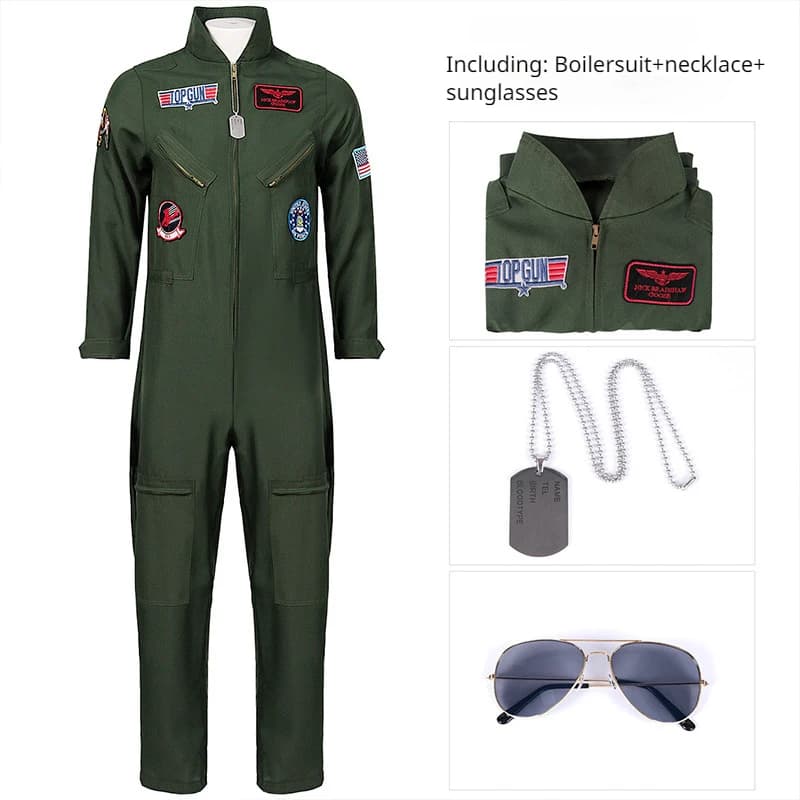 Camiseta nueva de disfraz de Cosplay de la Fuerza Aérea americana para hombre, disfraz de Halloween con traje de piloto militar verde militar de