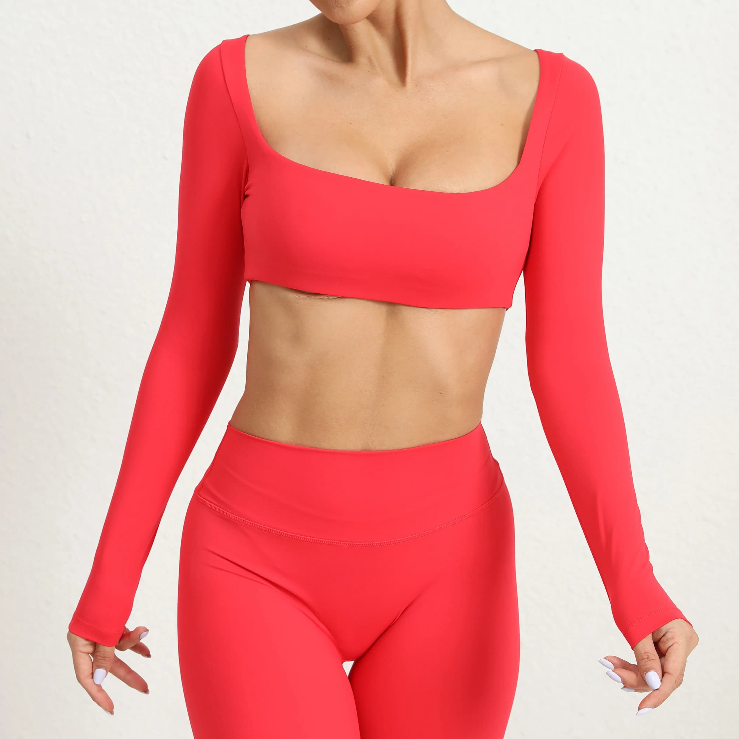 Tops cortos para mujer, camisetas de Yoga, Top deportivo liso, camisetas de manga larga para correr, ropa deportiva de secado rápido para gimnasio y