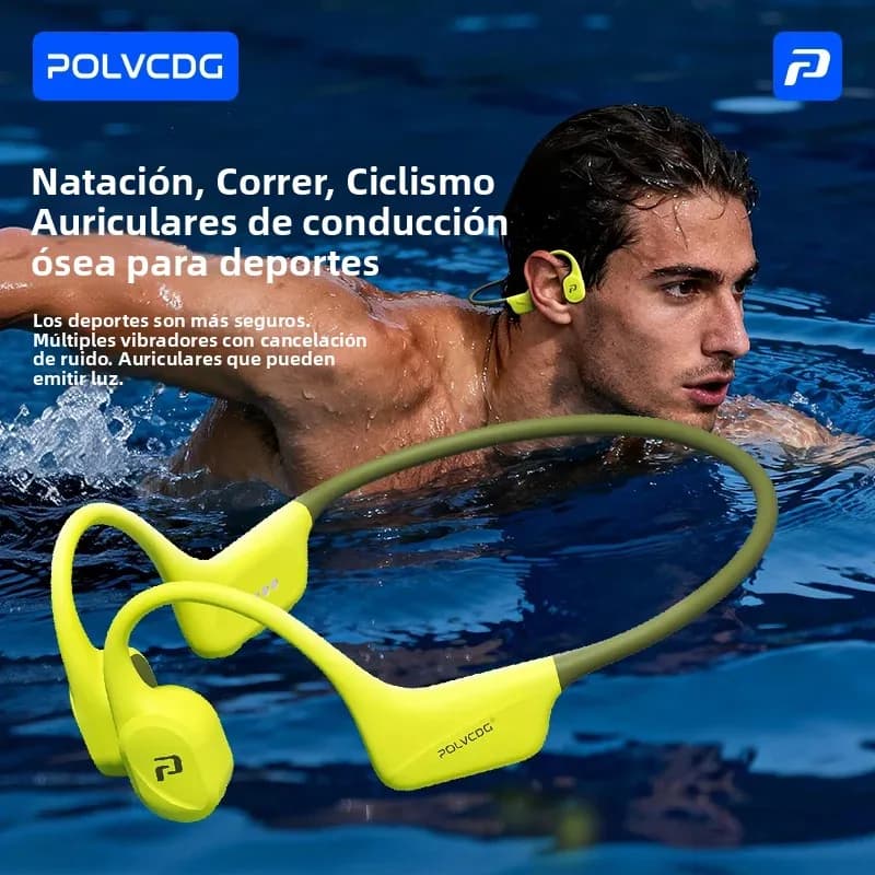 POLVCDG x34 Auriculares de Conducción Ósea para Natación, Cabezal de Silicona, Memoria de 32 GB, Resistentes al Agua IPX8, 26 g, Auriculares