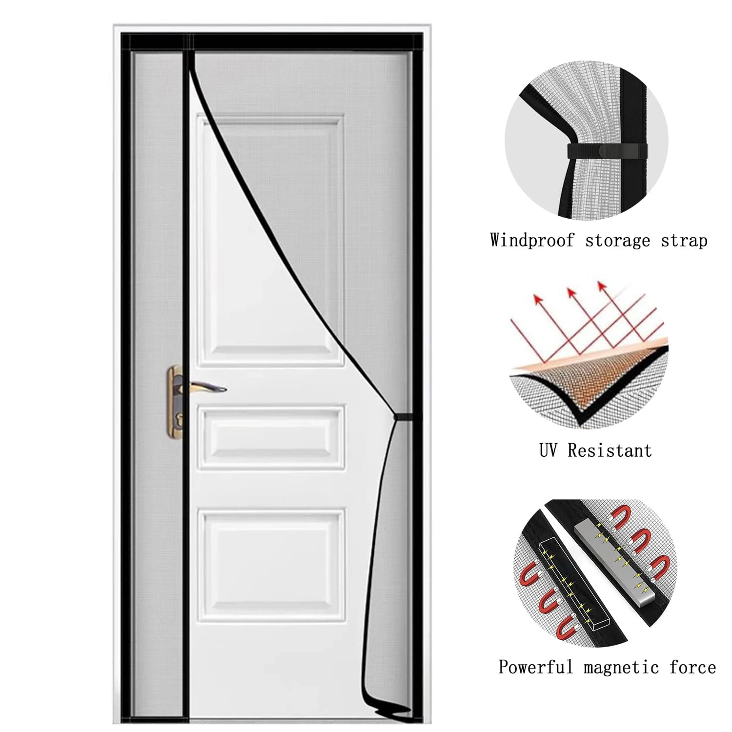 Puerta magnética con mosquitera, cortina de malla manos libres, apta para niños y mascotas, mosquitera resistente, fácil de instalar, cierre