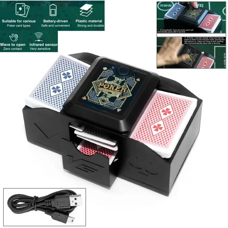 Máquina mezcladora automática rápida USB, máquina mezcladora de 2 cubiertas, mezcladora automática de naipes para póker, tablero y familia