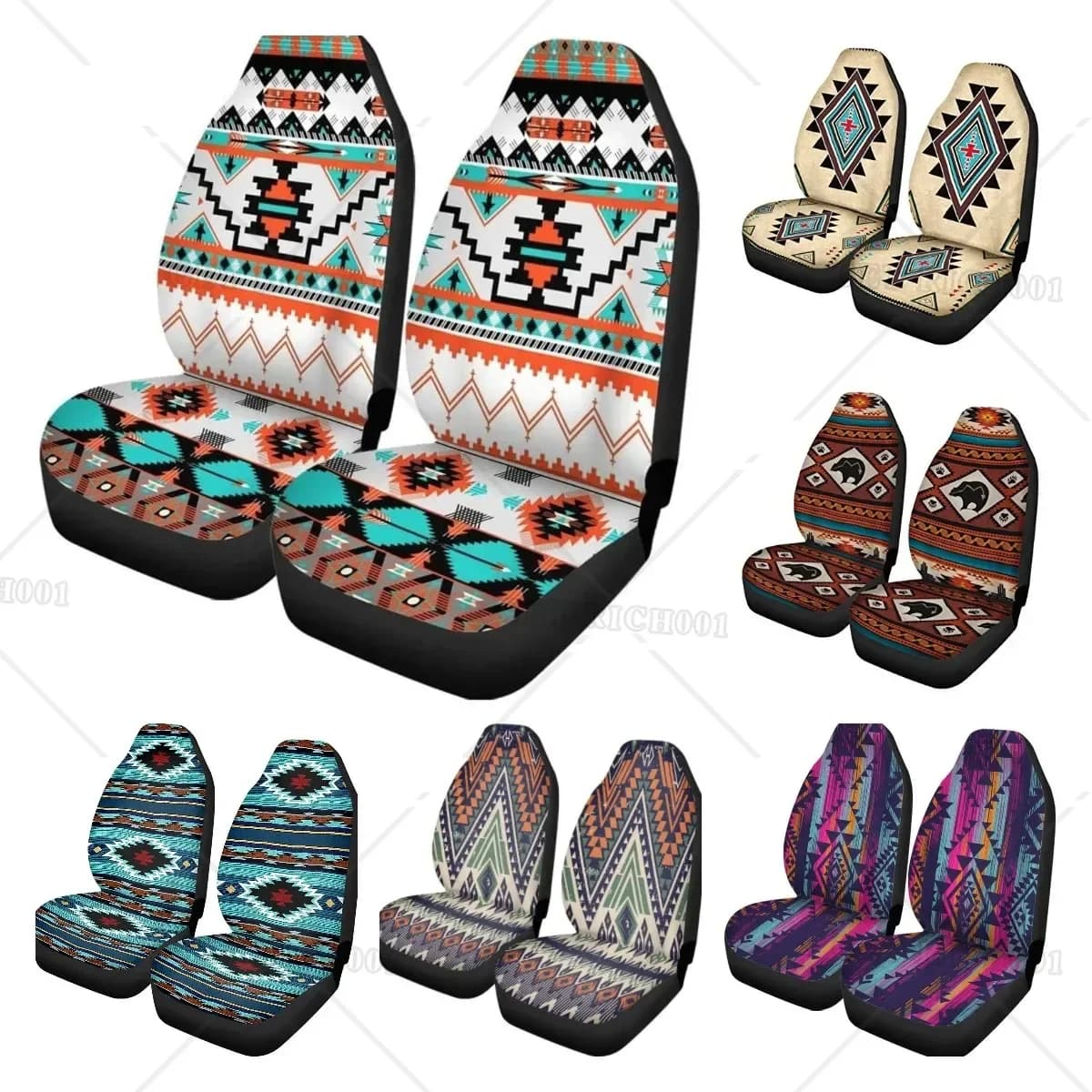Sudeste Nativa Indian Tribal Azteca Geometría Patrón Universal 2 Piezas Fundas para Asientos Delanteros de Coche Protector de Asiento de Cubo para