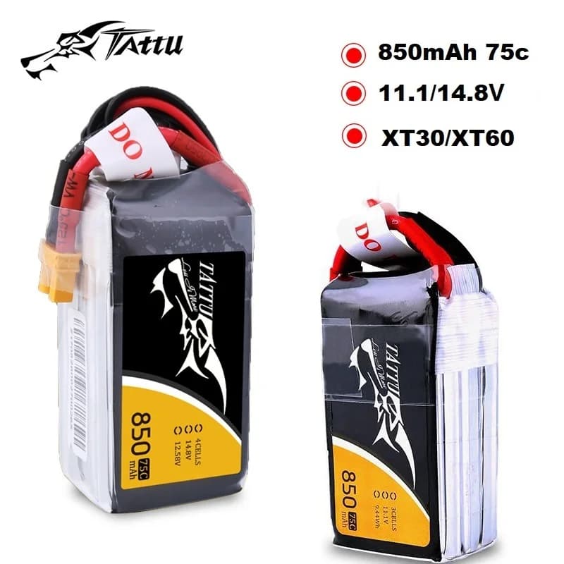Batería LIPO HOT TATTU 75C 850mAh 11.1/14.8V con XT30/XT60 para Helicóptero RC, Quadcopter, Dron de Carreras FPV, Piezas de Dron, Batería 3/4S