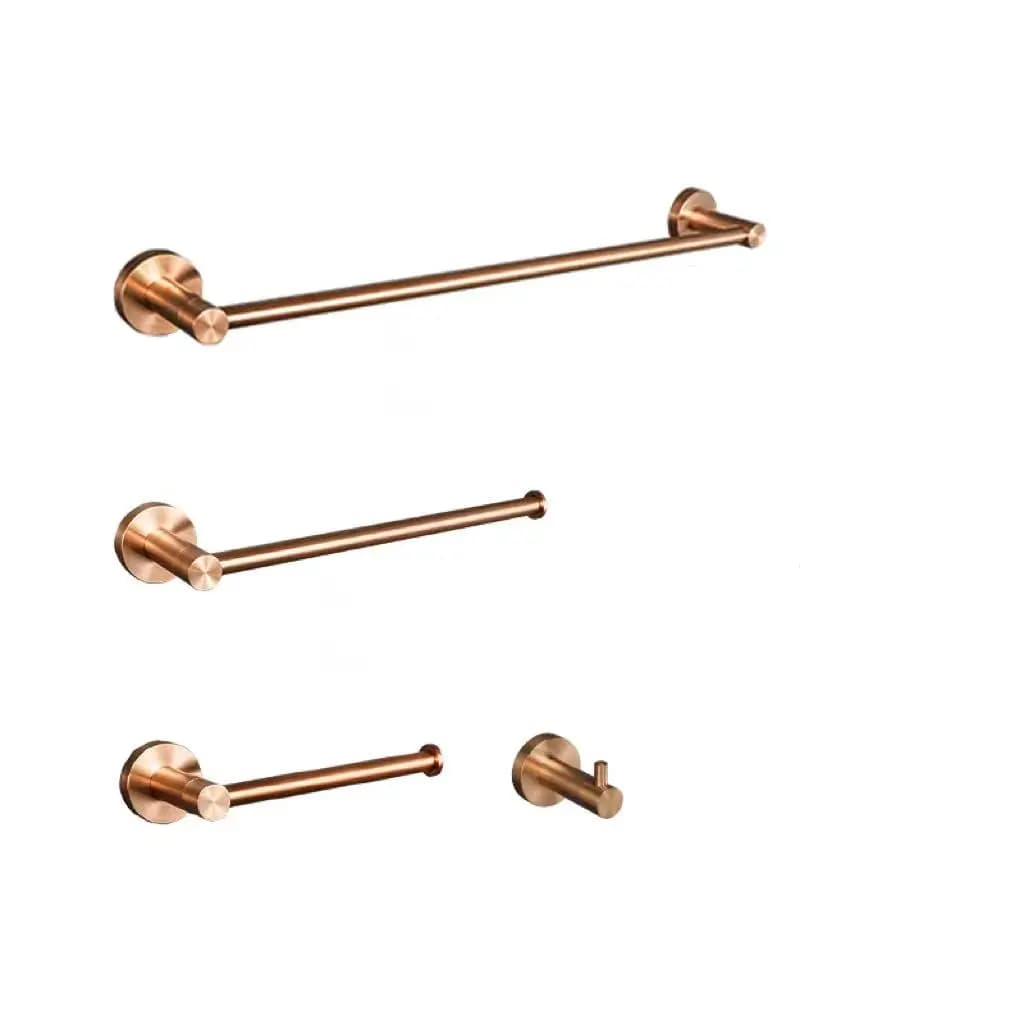Juego de accesorios de baño montados en la pared de acero inoxidable de oro rosa cepillado, toallero, soporte de papel higiénico, gancho para bata y