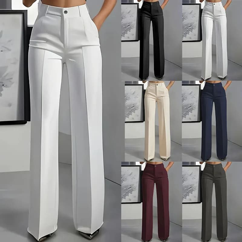 Pantalones de vestir de cintura alta para mujer: pantalones fluidos de pierna recta, pantalones minimalistas de oficina a medida