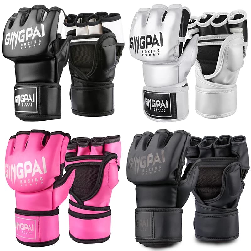 Medias manoplas MMA Fighting Kick Boxing guantes, bolsa pesada de boxeo sin dedos con guantes acolchados para Kickboxing Sparring Muay Thai