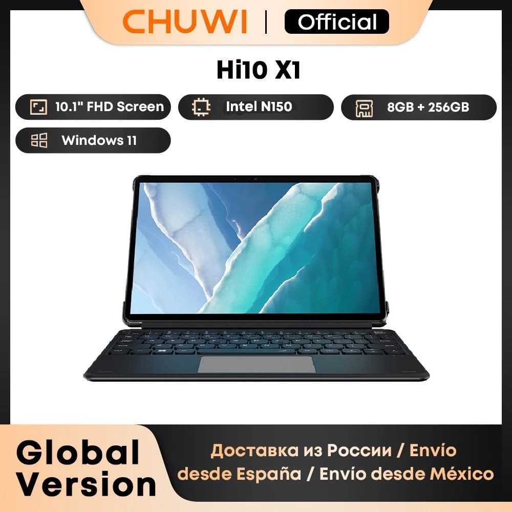 Tableta 2 en 1 CHUWI Hi10 X1/X2 con pantalla de 10.1 pulgadas, procesador Intel N150/i3-10100Y, LPDDR5, 8GB de RAM, 256GB de SSD, Windows 11.