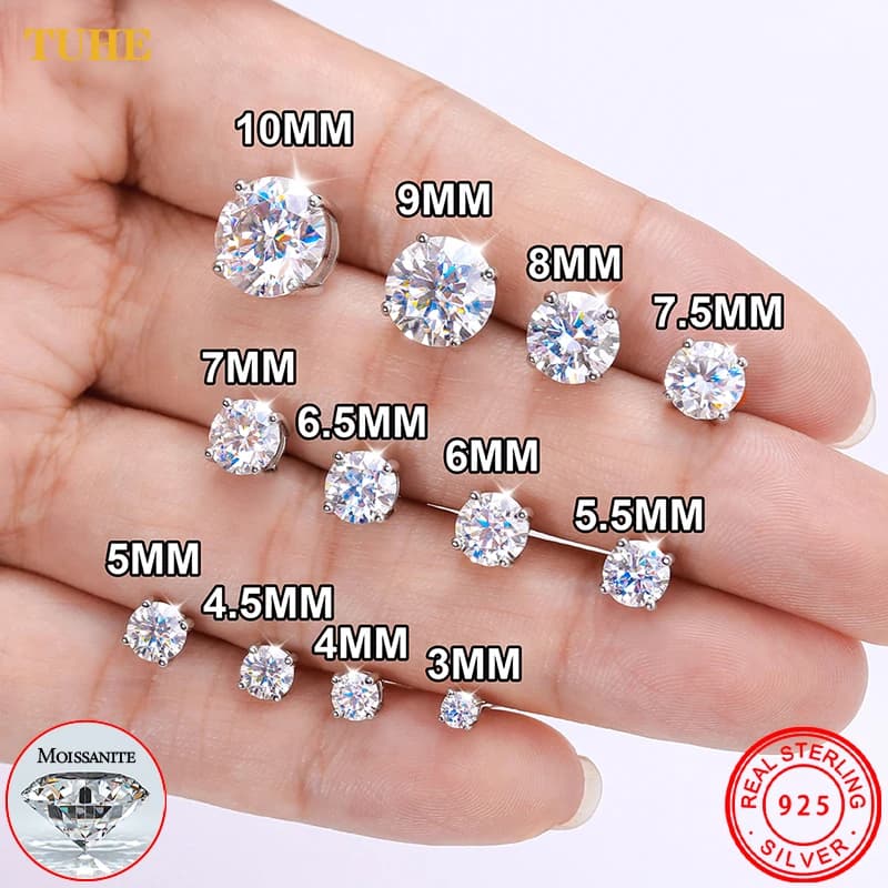 Pendientes clásicos de moissanita de 0,1-4 quilates para hombres y mujeres, prueba aprobada, Plata de Ley 925 chapada en oro, joyería fina, regalos