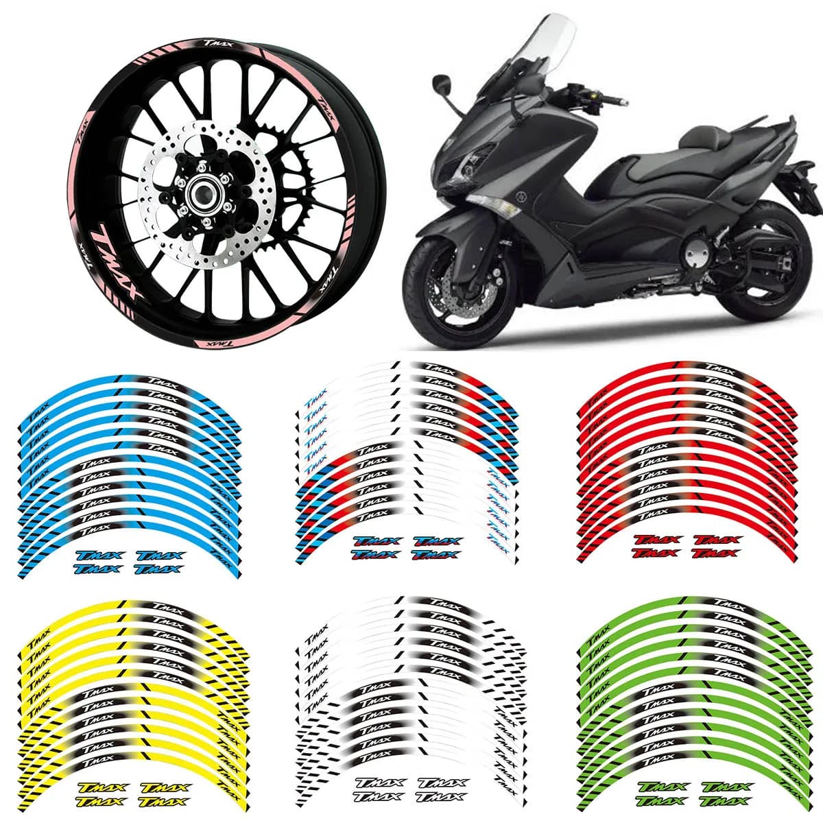 Pegatinas de llanta Bordo Spesso estéreo, Banda adhesiva para rueda de YAMAHA TMAX, TMAX500, TMAX530, 500, 530, 15 pulgadas, 12 unidades