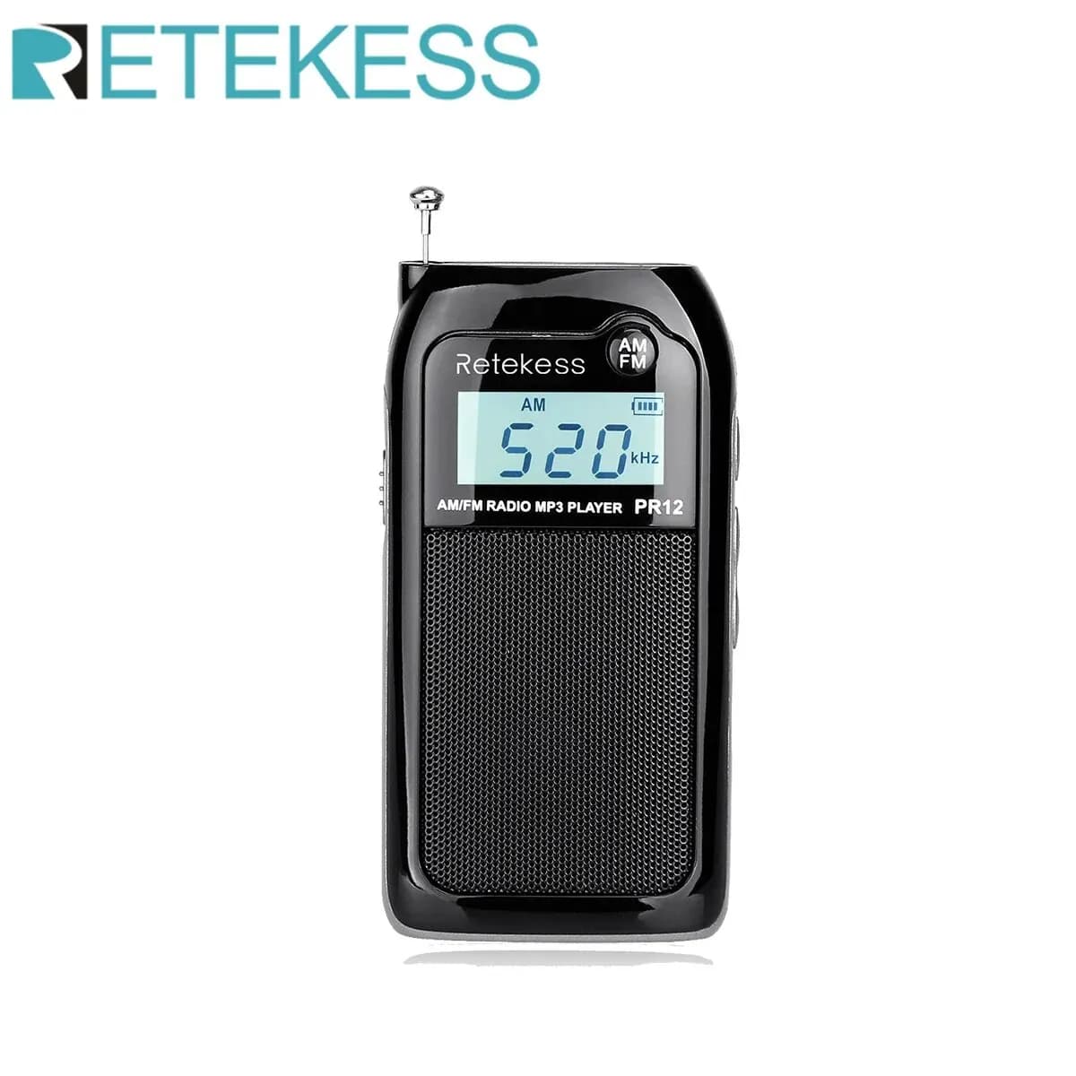 RETEKESS-Radio de bolsillo PR12 para ancianos, Mini receptor portátil MP3 con pantalla retroiluminada, estéreo Digital, compatible con tarjeta TF