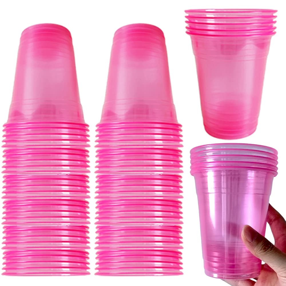 Vasos de plástico rosa desechables, vasos transparentes sin tallo para cóctel, vasos de plástico rosas para fiesta, suministros de boda y