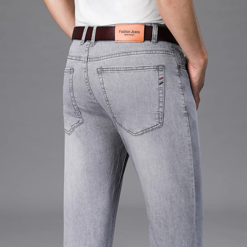 Pantalones vaqueros finos de algodón elástico para hombre, pantalones de mezclilla rectos informales, pantalones de negocios, pantalones de moda de