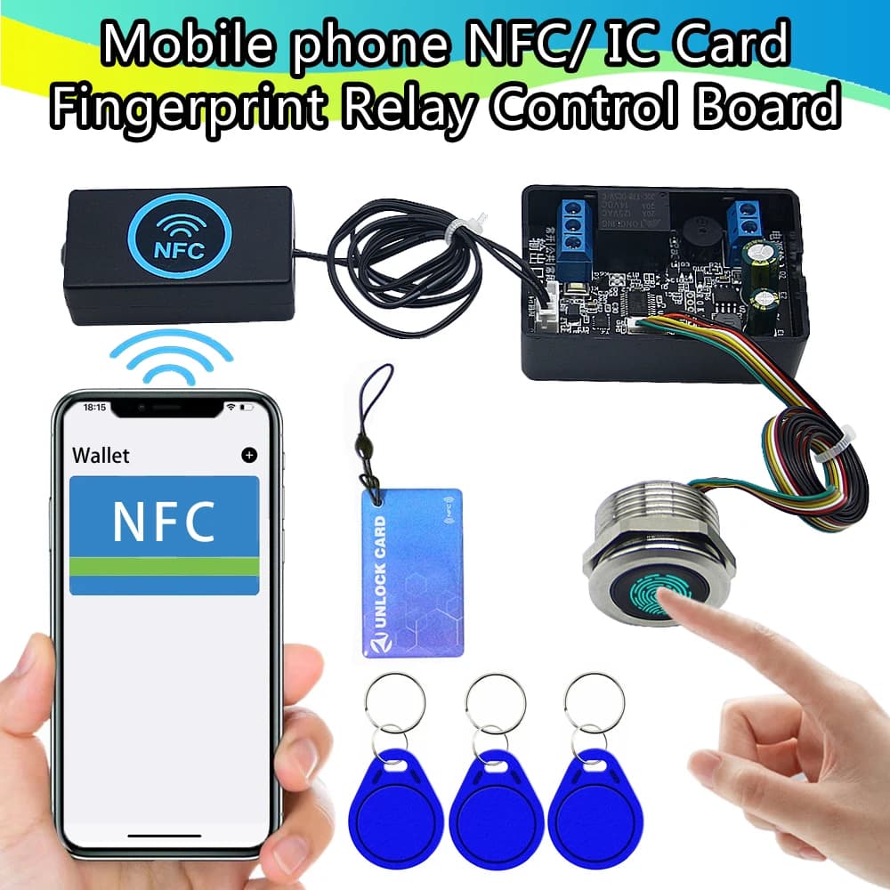 Módulo de relé de inducción NFC para teléfono móvil DC10V-120V panel de control de acceso de huellas dactilares controlador de tarjeta IC