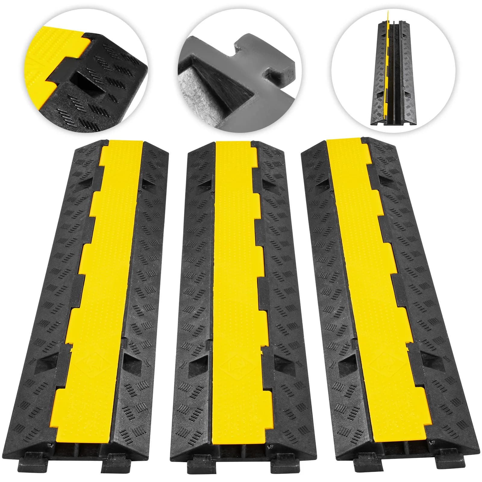 SucceBuy Protector de Cable Rampa Cubierta de Cable Protector de Cable 2 Canales de Goma + PVC 11000LBS Presión de Velocidad Estacionamiento Entrada